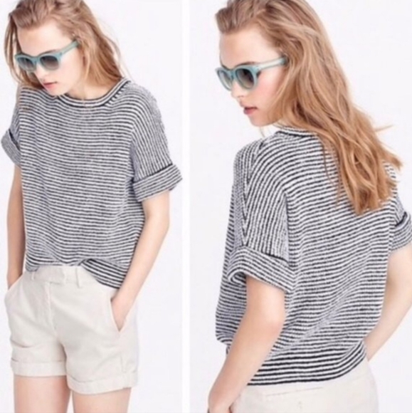 J. Crew Tops - J. Crew popover sweater blue white striped dolman short sleeve XL  style# F1878